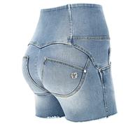 FREDDY - Shorts Push Up WR.up® Sfrangiati Vita Alta in Denim Navetta Ecologico, Donna, Denim Chiaro, Extra Small