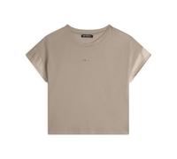 FREDDY T-Shirt Donna Corta in Jersey con Maniche Effetto Seta e Logo Oro Chiaro