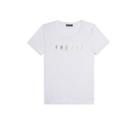 FREDDY - T-Shirt in Jersey con Logo Oro Chiaro sul Fronte, Donna, Bianco, Large