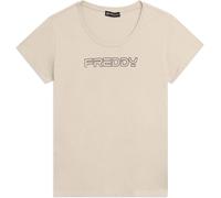 FREDDY - T-Shirt Manica Corta con Logo Outline Glitter, Donna, Bianco, Extra Large