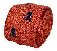 Frederick Thomas Arancione Maglia Cravatta Navy Teschio e Ossa Incrociate Design