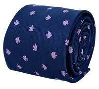 Frederick Thomas Blu Navy Cravatta con Angelo Pesce Tropicale Ricamato Design