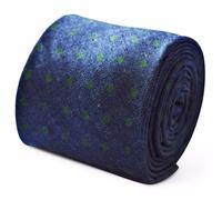 Frederick Thomas Cotone Firmato Cravatta da Uomo - Blu Navy - Verde a Pois