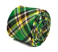 Frederick Thomas Cotone Firmato Cravatta da Uomo - Verde Marrone Giallo - Tartan