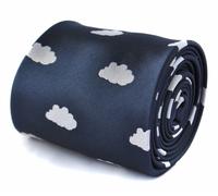 Frederick Thomas Designer Cravatta da Uomo - Scuro Blu Navy - Ricamato Nuvole