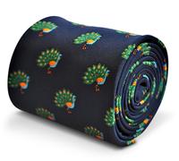 Frederick Thomas Designer Uomo Cravatta - Navy Scuro Blu - Ricamato Pavone