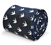 Frederick Thomas Designer Cravatta da Uomo - Scuro Blu Navy - Ricamato Rondine