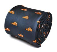 Frederick Thomas Designer Cravatta da Uomo - Scuro Blu - Ricamato Arancione