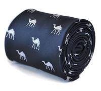 Frederick Thomas Designer Uomo Cravatta - Scuro Blu Navy - Ricamato Cammello Con
