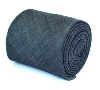 Frederick Thomas Designer Lino Uomo Cravatta - Navy Scuro Blu Tinta Unita Skinny