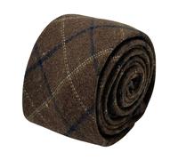 Frederick Thomas Designer Tweed Marrone Lana Cravatta Con Blu Quadri Campagna