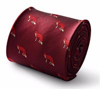 Frederick Thomas Designer Uomo Cravatta - Granata Burgundy - Ricamato Red Fox