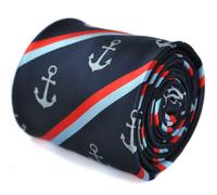 Frederick Thomas Designer Uomo Cravatta - Scuro Blu Navy - a Righe Ancora