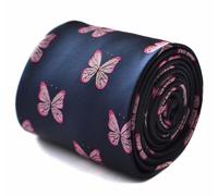 Frederick Thomas Designer Uomo Cravatta - Scuro Blu Navy - Ricamato Farfalla