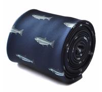 Frederick Thomas Designer Cravatta da Uomo - Navy Scuro Blu - Ricamato Trota