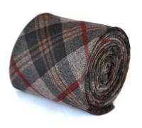 Frederick Thomas Designer Uomo Marrone e Rosso 100% Lana Tweed Quadri Cravatta