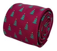 Frederick Thomas Granata Rosso Bordeaux Scuro Cravatta Con Natale Albero Festive