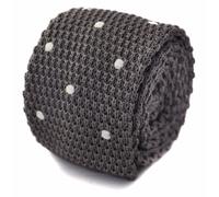Frederick Thomas Maglia Seta Cravatta da Uomo - Grigio Argento - a Pois Skinny