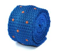 Frederick Thomas Maglia Seta Uomo Cravatta - Blu Reale - Arancione Bruciato Pois