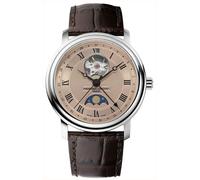 Frederique Constant Classics Heart Beat Moonphase Date FC-335MCSALB4P26 Men's Watch - Salmon Dial, Stainless Steel Case, Brown Leather Strap