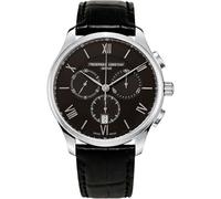 Frederique Constant Cronografo classico svizzero al quarzo con cassa in acciaio inossidabile e cinturino in pelle nera, quadrante nero, stile: FC-292MB5B6