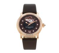 Frederique Constant Double Heart Beat FC-310CDHB2PD4 Women's Watch - Rose Gold-Plated Case, Diamond-Set Bezel, Brown Satin Strap