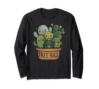 Free Cactus hugs Tee | Cute funny cactus present Friendly Maglia a Manica