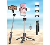 Free Fashion Bastone per selfie da 101,6 cm con luce e telecomando wireless, treppiede portatile per iPhone e Android, bastone per selfie leggero e pieghevole per viaggi, vlog e live streaming