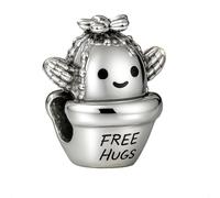 Free Hugs - Ciondolo a forma di cactus per braccialetti Pandora, elegantemente placcato in argento con scritta "Free Hugs", in confezione regalo, One Size, Metallo, Non pietra preziosa