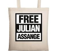 Free Julian Assange Logo Bianco e Nero Borsa Tote Cotone Ecologico Beige