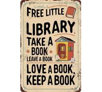 Free Little Library Take A Book Targa in metallo con scritta in lingua inglese "Take A Book", per la porta d'ingresso, per gli amanti dei libri, divertente, decorazione da parete, 20,3 x 30,5 cm