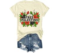 Free Palestine Shirt Free Palestine Floral Graphic Maglietta a maniche corte per uomo donna, Colore: giallo crema., XL