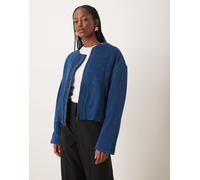 Free People - Giacca trapuntata blu indaco con zip e rose trapuntate-Blu navy XS