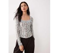 Free People - Let's Party - Top con bottoni a fiori blu perla M