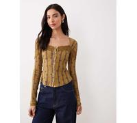 Free People - Let's Party - Top con bottoni a fiori color alveare-Multicolore S