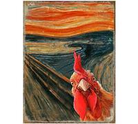 Free Pintree Original Retro Design Gallo in The Oil Painting The Scream, Segni in legno massello Wall Art| Stampa in legno naturale Poster Decorazione della parete