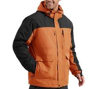 FREE SOLDIER Giacca da sci impermeabile da uomo con fodera in pile, caldo colletto da neve invernale con cappuccio e cuciture completamente sigillate, arancione/nero, L