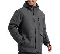 FREE SOLDIER Giacca da sci impermeabile da uomo con fodera in pile, caldo colletto da neve invernale con cappuccio e cuciture completamente sigillate, grigio scuro, L