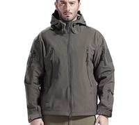 FREE SOLDIER Giacche Militari Softshell da Uomo Fodera in Pile da Esterno Giacca Antivento Impermeabile con Cappuccio Giacche tattiche Calde Multitasche per Escursioni di Caccia (Grigio,2XL)