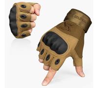 FREE SOLDIER Guanti Sport All'aperto Guanti da Moto Guanti Mezzo Dita Guanti nocche rinforzate Si applica al Ciclismo Airsoft Paintball Arrampicata Escursioni (S,Marrone)
