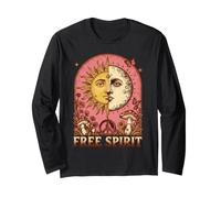 Free Spirit Sole Luna Celeste Boho 70s Retro Art Maglia a Manica
