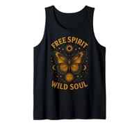 Free Spirit Wild Soul Farfalla Stelle Luna Celeste Canotta