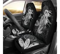 Free Spirits White Horse Feather Black Set di 2 Coprisedili Auto Anteriore Lavabile Coprisedili per Sedili Anteriori Antiscivolo Coprisedile Decorativi per Car Universale per Camion Berlina Furgoni