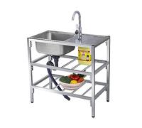 Free Standing Utility Sink Stainless Steel Outdoor Laundry Tub, Single Bowl Washing Hand Basin Station Sink, with Storage Shelves for Camping,Garage,Restaurant,Kitchen,Bar,Garage,Backyard Handwashing