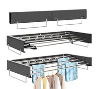 FREEAMG Stendibiancheria da parete con 5 barre, stendibiancheria pieghevole per interni ed esterni, 4 metri di lunghezza di essiccazione, risparmio di spazio, nero (80 cm)