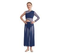 Freebily Abito da Balletto Ballo Lirico Contemporaneo Bambina Monospalla Vestito da Danza Classica Moderna Jazz Body Ginnastica Artistica con Gonna in Tulle Dancewear Blu Scuro 9-10 Anni