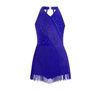 Freebily Abito da Ballo Latino Americano Tango Bambina con Nappe Frange Vestito da Sala da Ballo Danza Classica Samba Rumba Salsa Body Ginnastica Artistica Dancewear Blu 5-6 Anni