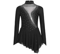 Freebily Abito da Pattinaggio Artistico Bambina Maniche Lunghe Vestito Danza Classica Ballerina con Strass Leotard Body Ginnastica Artistica Costume da Ballo Latino Americano