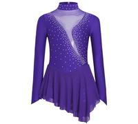 Freebily Abito da Pattinaggio Artistico Bambina Maniche Lunghe Vestito Danza Classica Ballerina con Strass Leotard Body Ginnastica Artistica Costume da Ballo Latino Americano