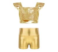 Freebily Bambina Completo Da Ballo Moderno Jazz Costumi Da Ballo Latino A Due Pezzi Per Ragazze Outfit Rave Dance Crop Top Pantaloncini Costumi Danza Hip Hop Oro 5-6 anni